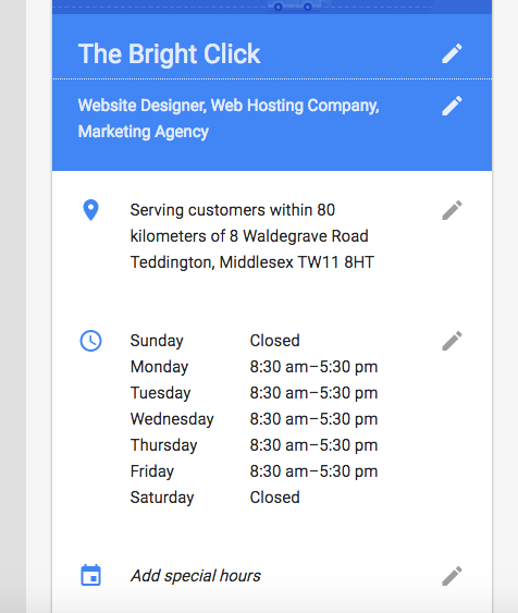 The Bright Click Google Business page